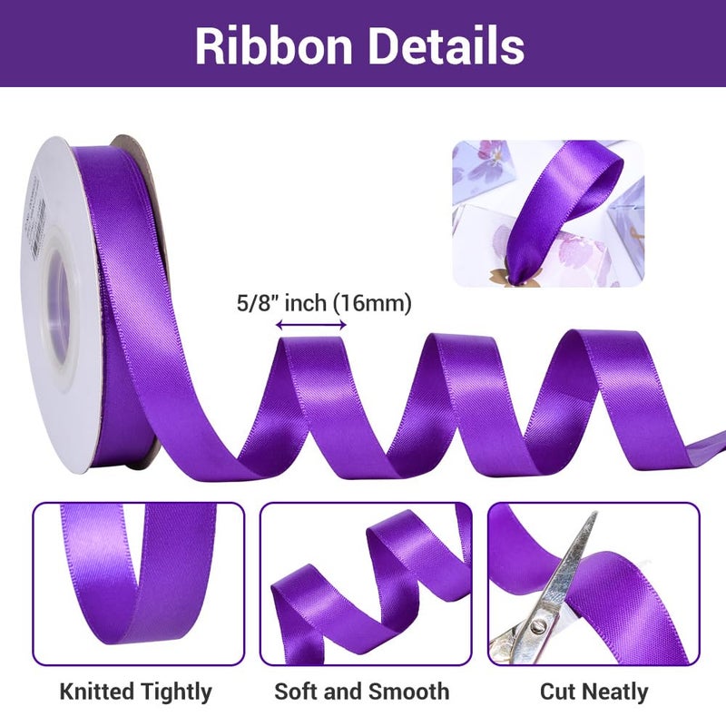YAMA Double Face Satin Ribbon - 5/8" 25 Yards for Gift Package Wrapping,Floral Design,Hair Bow Clip Making,Crafting,Sewing,Wedding Decor, Purple - Image 2